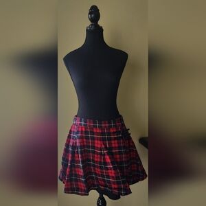 Twik red plain flannel mini skirt with leather strap details